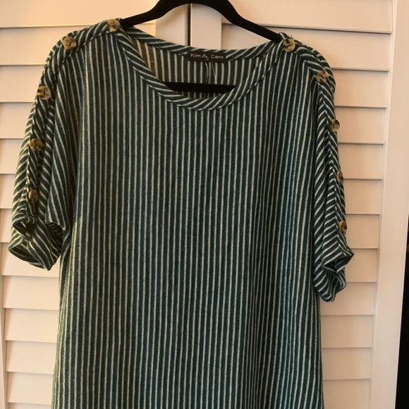 ❌SOLD❌ Kim & Cami Teal & White Stripe Womens Top 1X NWOT - Picture 12 of 15